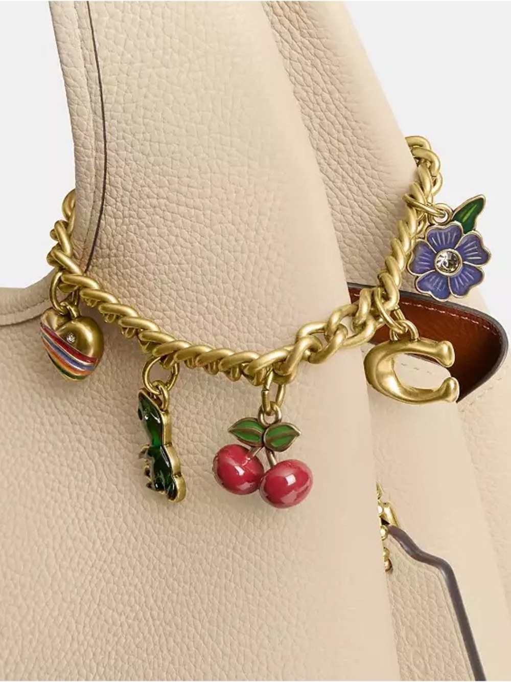 Coach motif chain lobster claw plated enamel resin glass bag charm